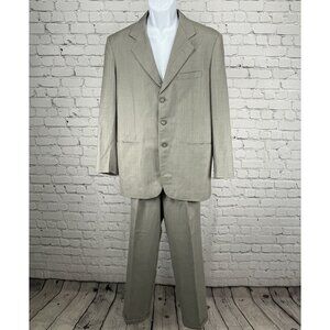 Navdeep Grey Striped Suit Set 3 Button Ventless Blazer Pleated Size 42 (31x29)